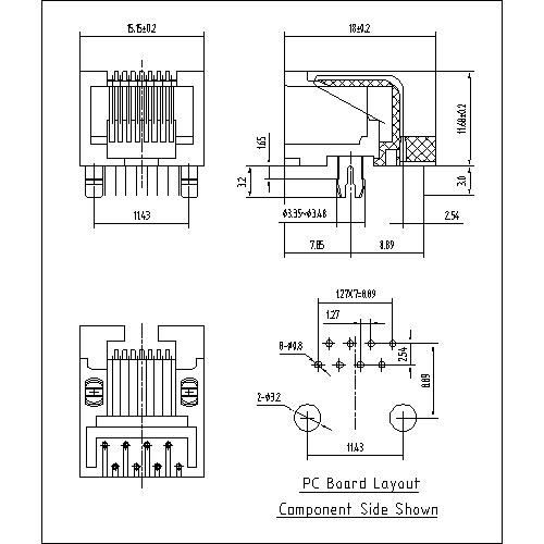 ATRJ5321-8P8C-X-A RJ11 Jack 8P8C, Side Entry,  1X1Port, Full Plastic