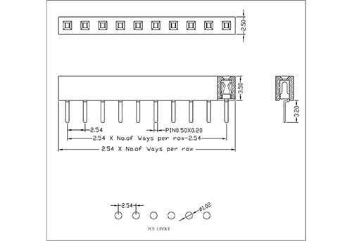 2.54 mm Female Header Single Row Straight Type(W=2.5  H=3.5)  FHES01-XXSXXXX