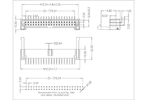 LHDR06 2.54mm Ejector Header 90°With Plastic Latch