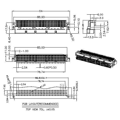 DFR-XX-XXX-507 Right Angle Female Type C  Connectors 128 Positions
