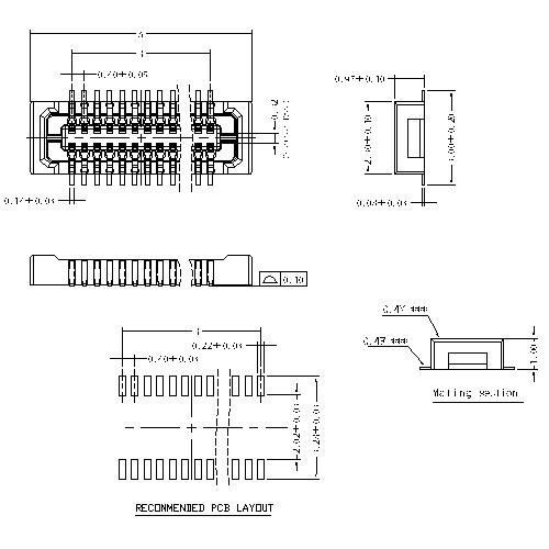 0.4mm Board To Board Connector Female Mating Height=1.00mm : BB0.4F-1.0XXX03
