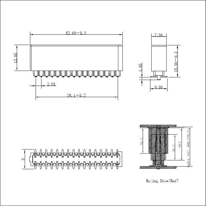 2.54mm 2x16P Male Board To Board Conenctor BB2.54M-32G0B01